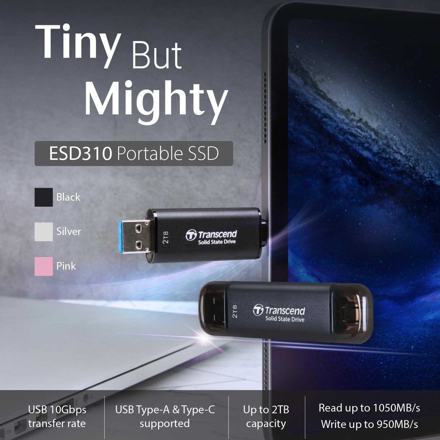 Transcend 1TB External SSD, Up to 1,050MB/s, USB 3.2 Gen 2 Portable SSD, 2-in-1 Type C &Type A, USB Hard Drive for Steam Deck, ROG Ally, MSI Claw, Windows&Mac, iPhone&iPad, Android, PS5&Xbox, Smart TV