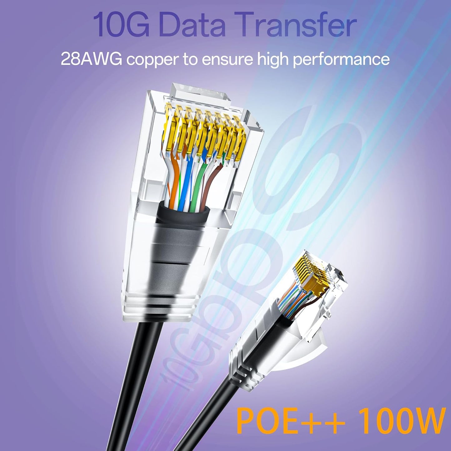 Cat6a Patch Cables 14ft (10 Pack) Slim, Cat6 Ethernet Patch Cable Pure Copper, Flexible Cat 6 Patch Cable 550MHZ 10G, Space-Saving Cat 6A Network Cables for Patch Panel, Black