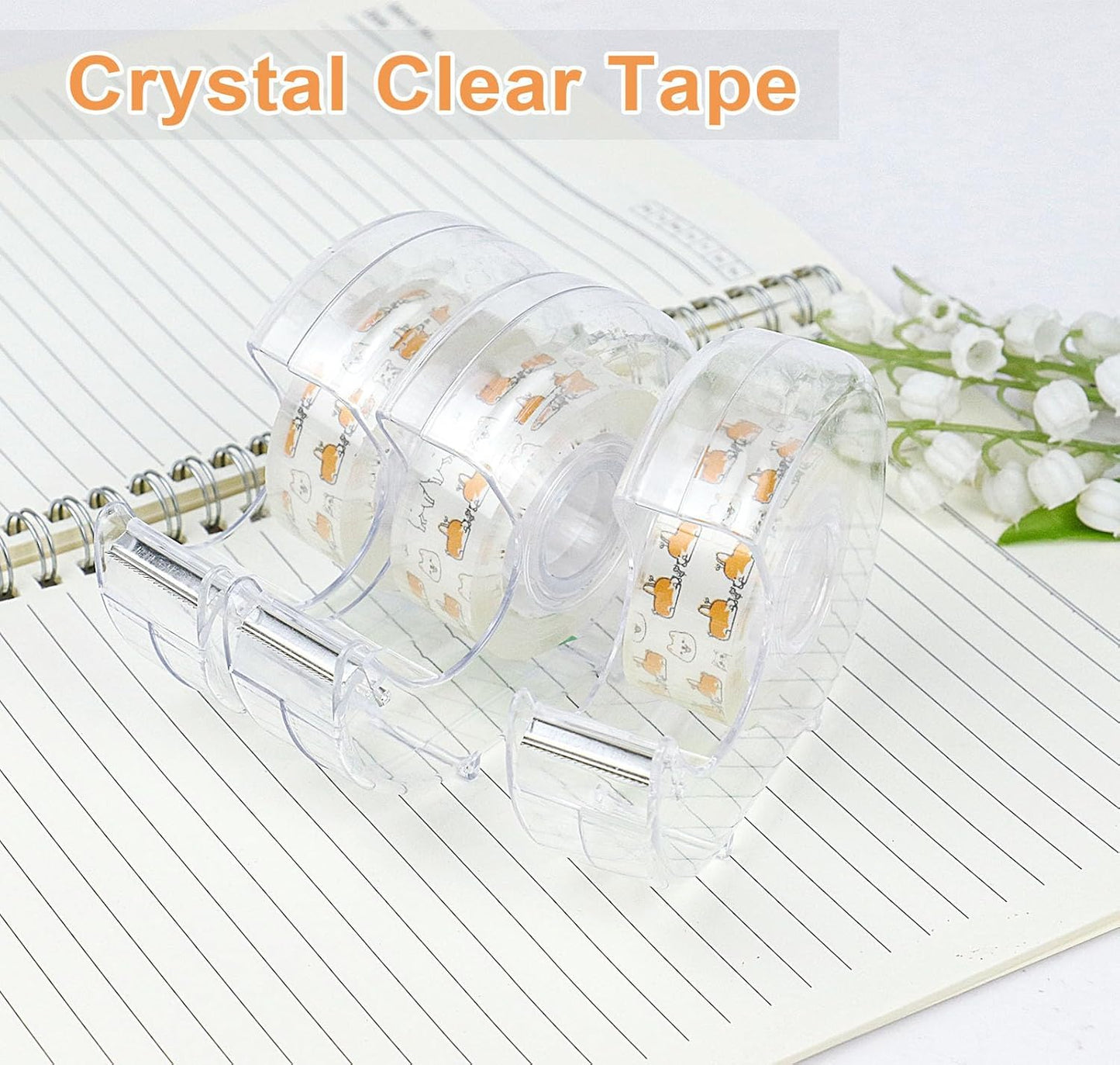 BOMEI PACK 24PACK Transparent Tape with Dispenser, Office Clear Tape Refill Rolls with Dispenser Bulk for DIY, Gift Wrapping, Repairing, Home and School, 3/4in x 1000in