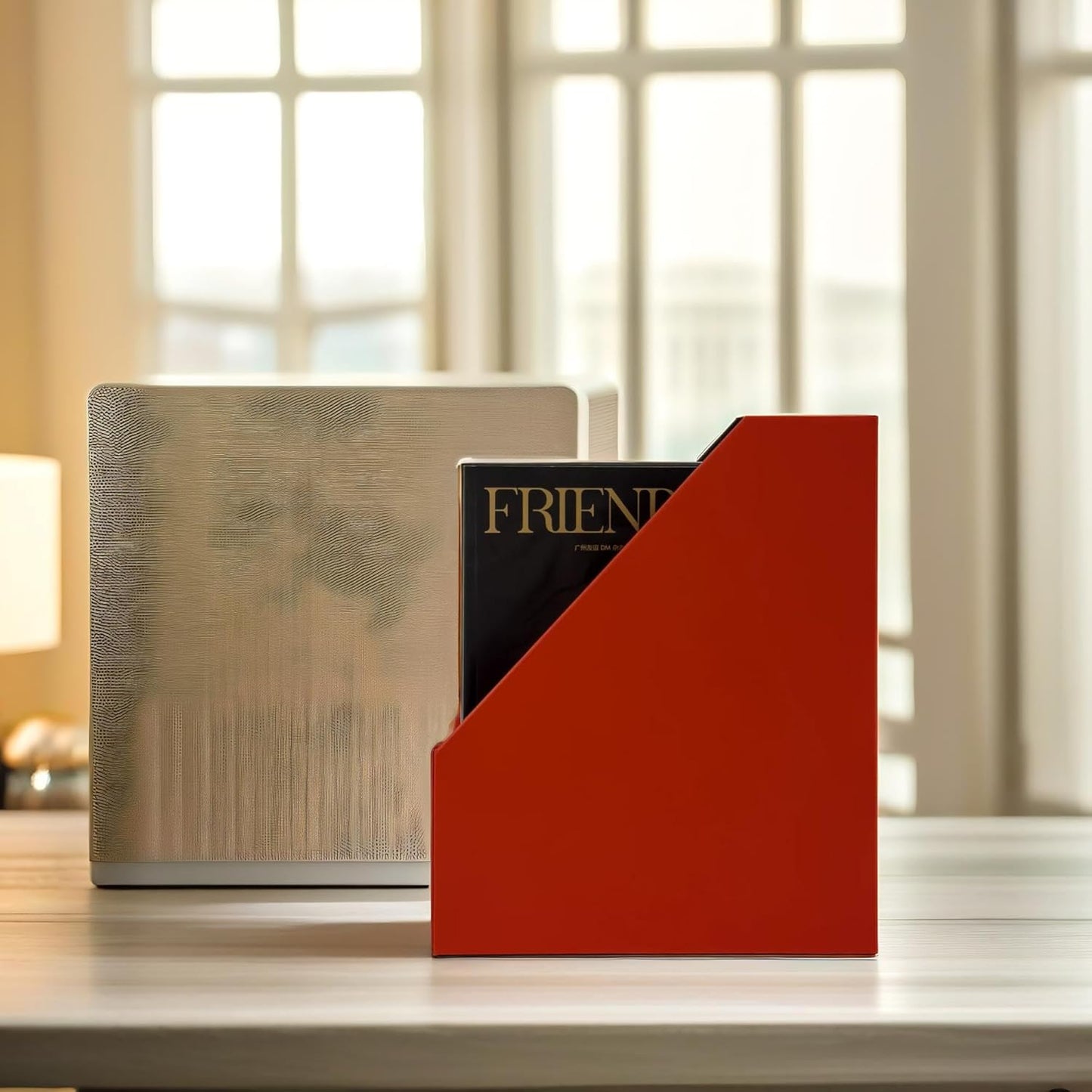 UnionBasic Magazine File Holder - Office Leatherette Desktop Document File Folder Journals Organizer Racks, Red