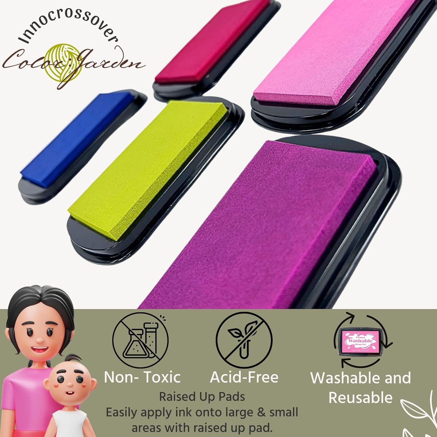 Washable Ink Pad, Best Stamps for Kids, Kids Crafts, Paw Print Kit, Baby Footprint Kit, Stamp Pads on Scrapbooking, Fingerprint Ink Pad, Easy to Wash Off Skin| Large | Safe Non-Toxic (Plum Bossom)