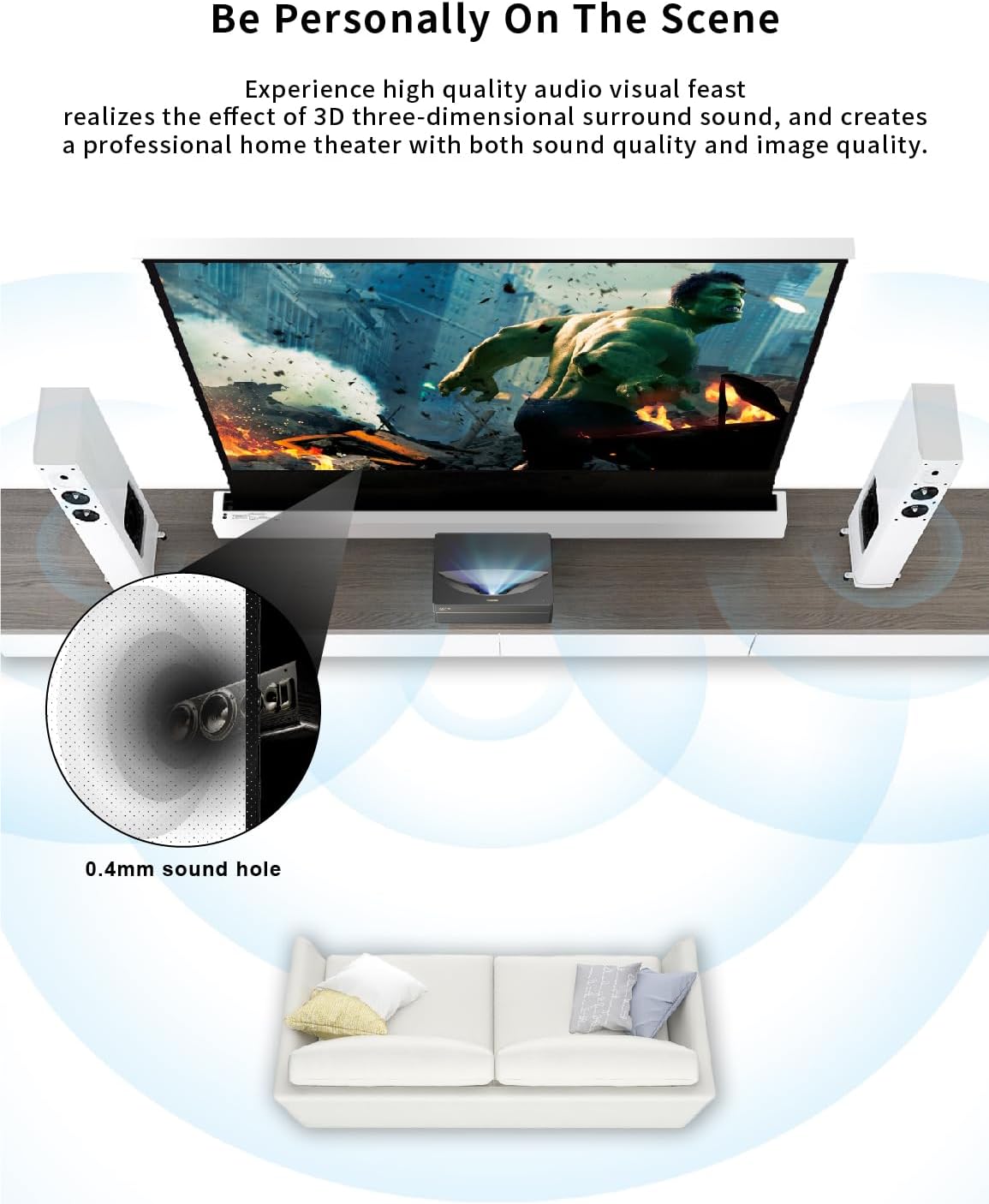VIVIDSTORM-Home Cinema S 110 inches Portable Folding Stand Floor Rising Movie Screen Sound Transparent Perforated White Screen Compatible with ordinaryprojector,VWSDSTPW110H