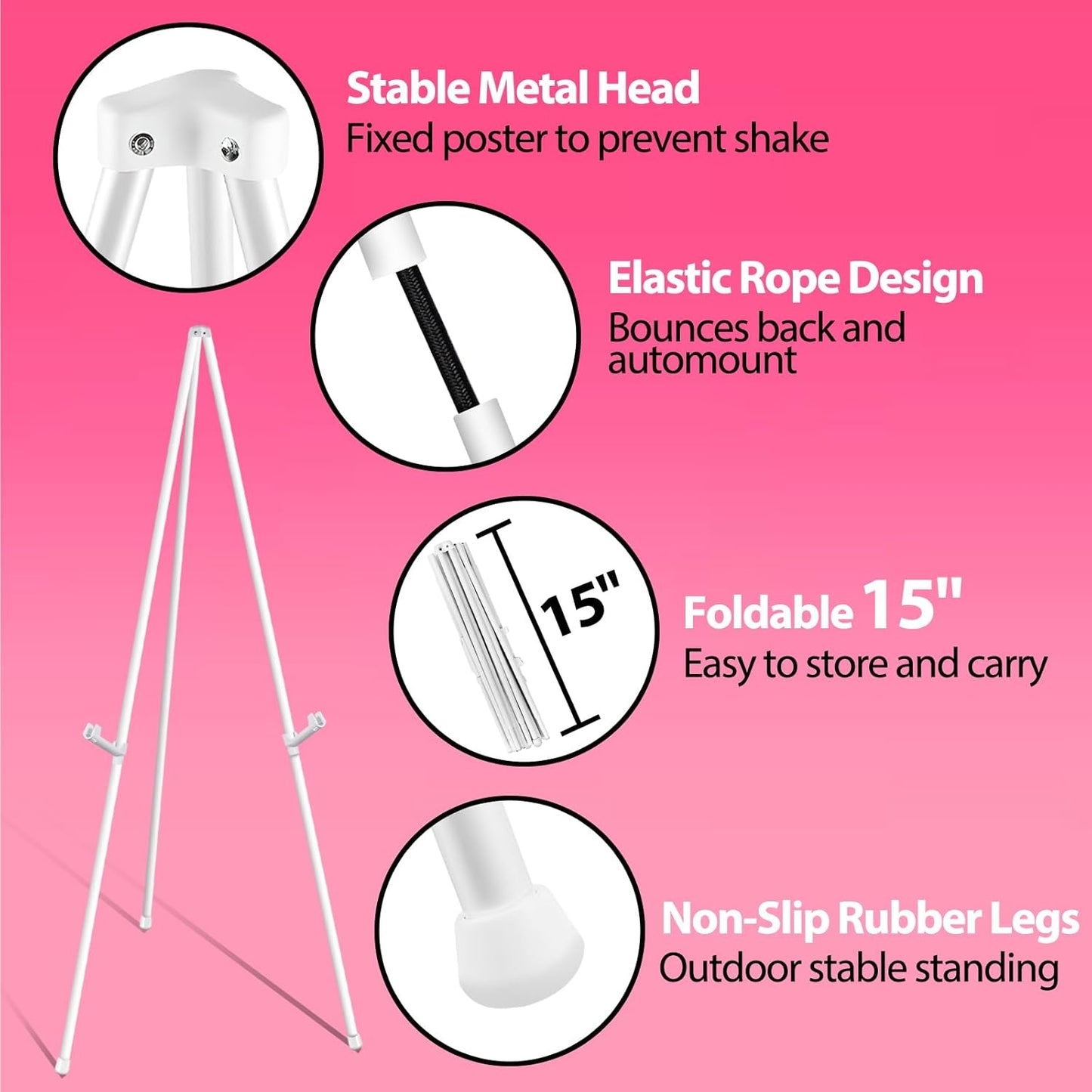 63" White Easel Stand for Wedding Sign Poster Display Easel Folding Art Easel for Floor Adjustable Metal Easel Instant Tripod Easel for Display Painting Wedding Shower Sign Easel, 1Pack