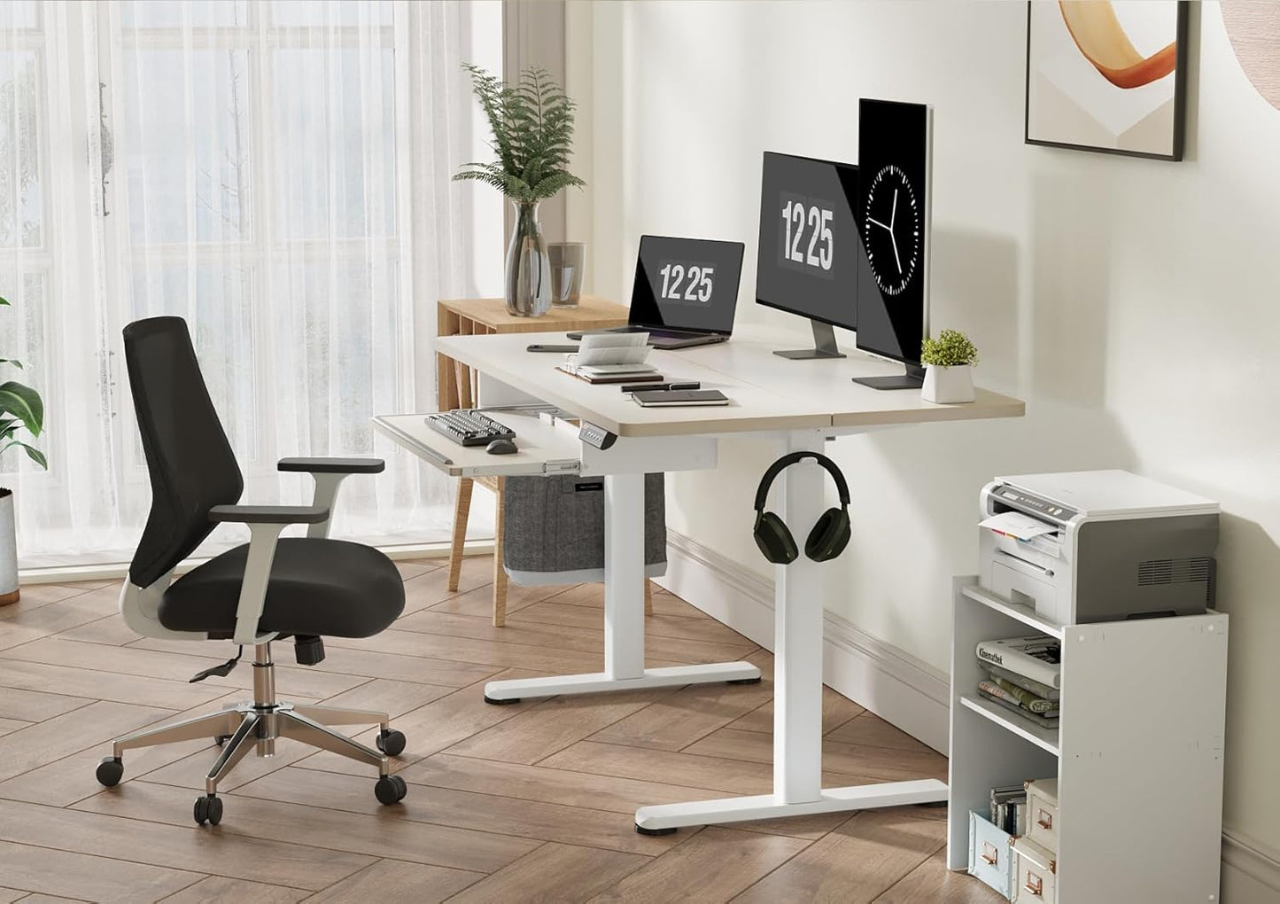 Claiks Standing Desk with Keyboard Tray, Electric Standing Desk Adjustable Height, 48x24 Inches Sit Stand up Desks with Splice Board, Raising Desks for Home Office, Natural