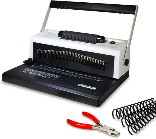 Coilbind S25A Spiral Coil Binding Machine for Office – Hole Punch with Electric Coil Inserter – Adjustable Margins & Disengaging Pins – Free Crimper Tool & 100 Coils – 4:1 Pitch – 20 Sheet Capacity