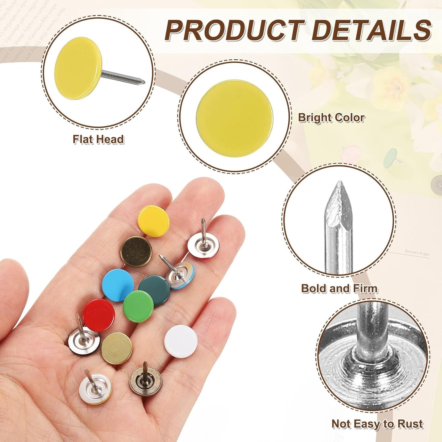 uxcell 60Pcs Upholstery Tacks, 11mmx17mm Flat Head Thumb Tack Decorative Furniture Nails Push Pins for Furniture Sofa Headboards, Yellow