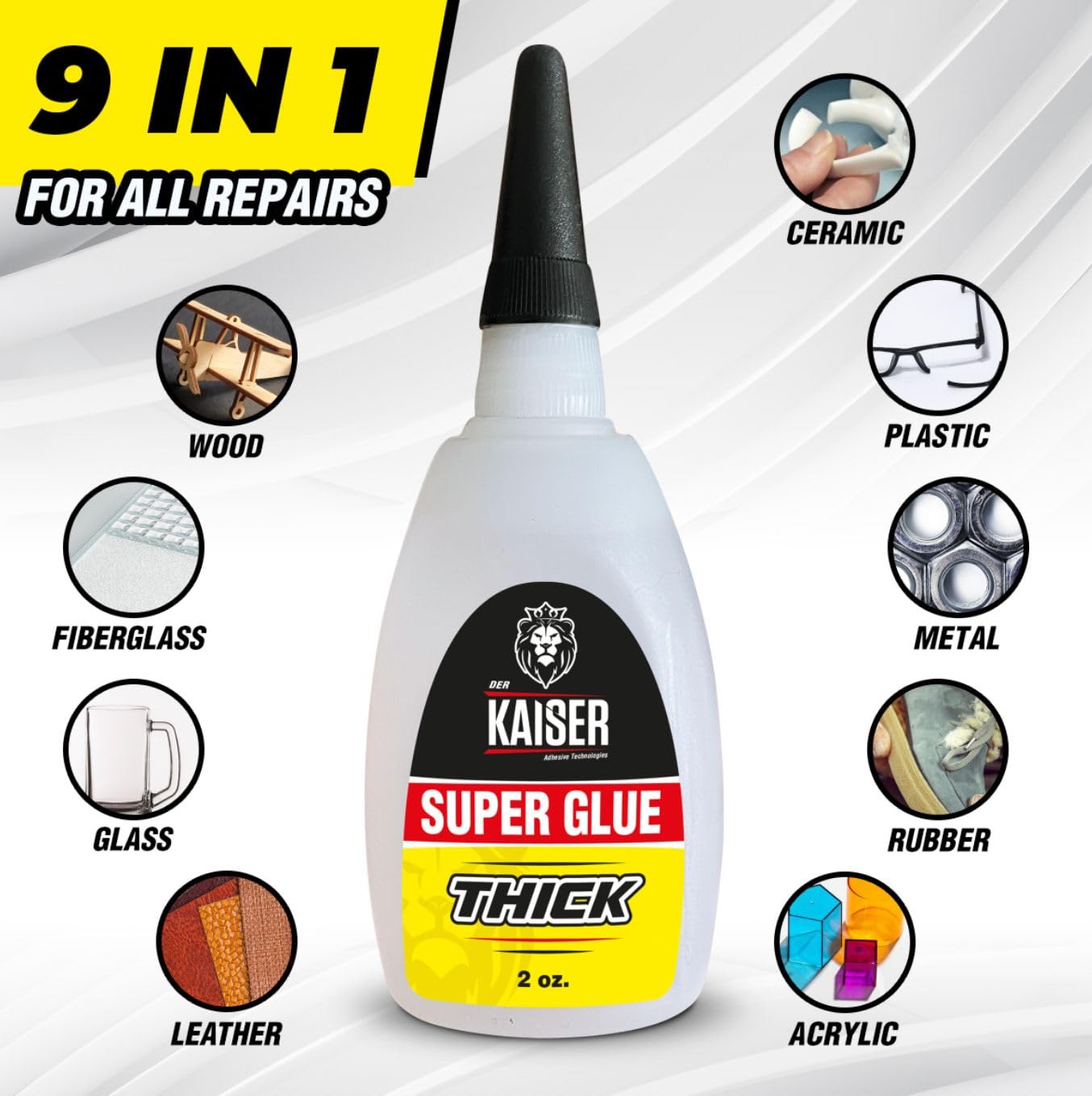 Thick Cyanoacrylate (CA) Super Glue – 4 Pack (4 x 2 oz Bottles) – Gap-Filling Adhesive for Wood, Marble, Stone, and Heavy-Duty Applications