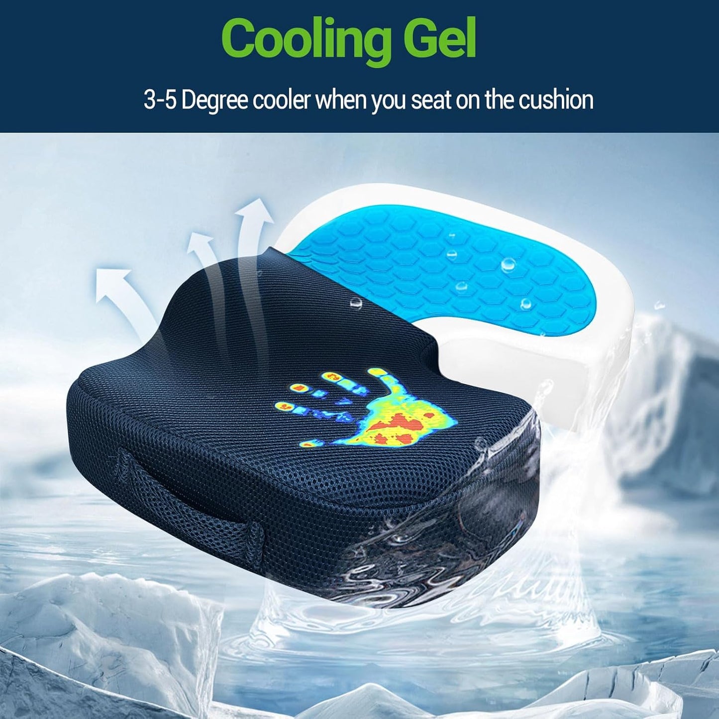 Gel Seat Cushion for Car Office - Memory Foam Pain Relief Chair Pillow Cushions - Tailbone Sciatica Coccyx Butt Lumbar Support Pad for Sitting Driving Traveling, Mesh, Blue
