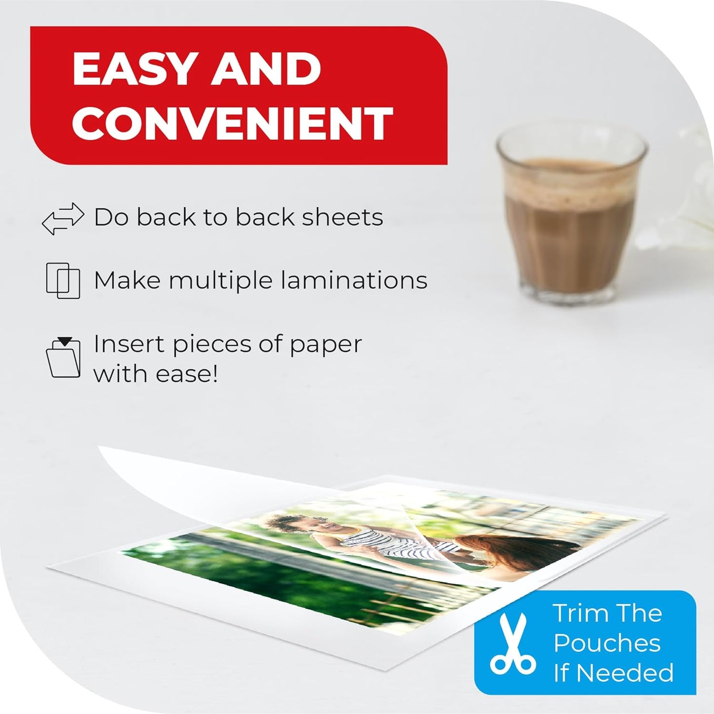 5MIL Thermal Laminating Sheets (225 Count) Letter, Photo, Card, Notecard, ID Badge and Business Card Sizes, Laminating Pouches, Compatible with Laminators, Crystal Clear Laminated Finish