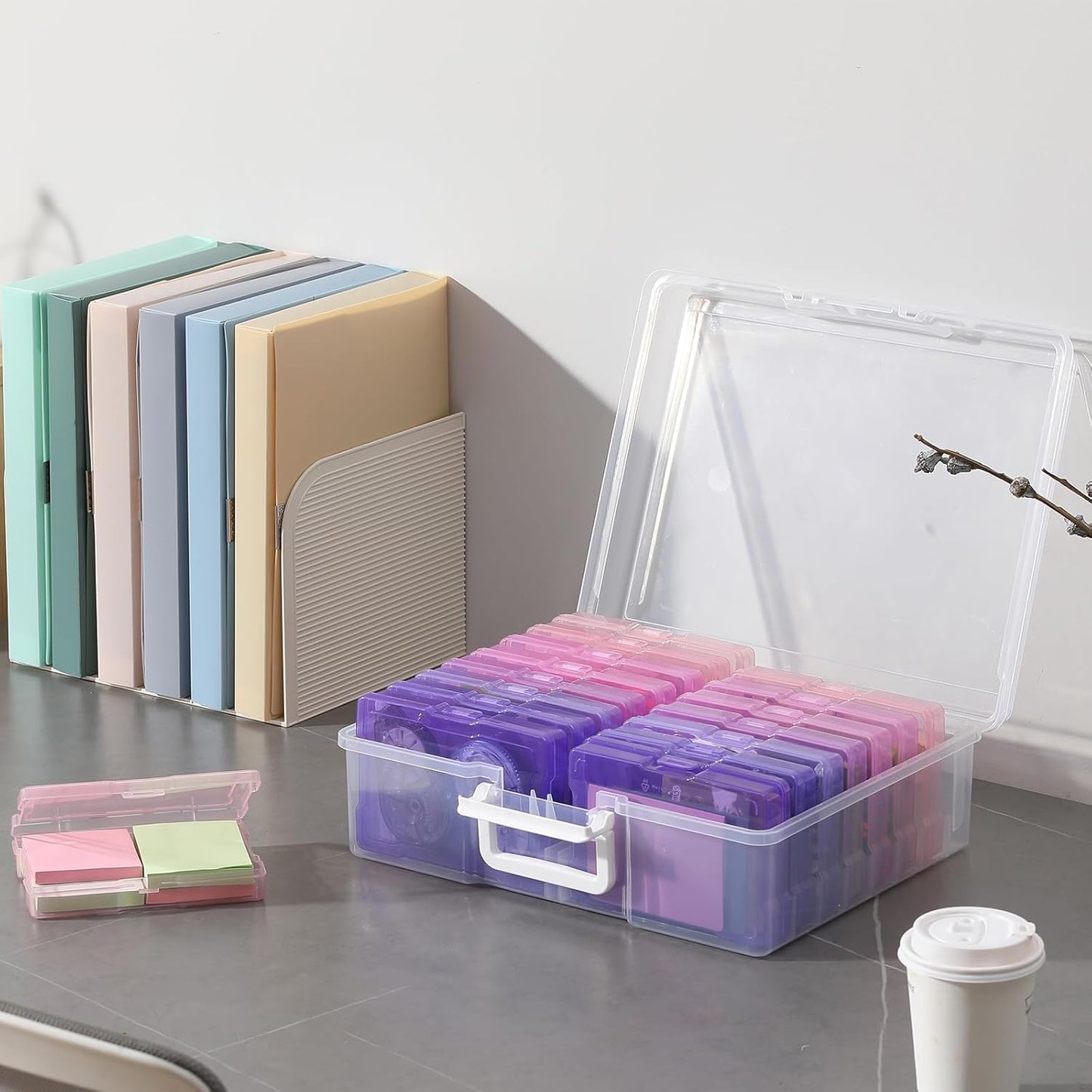 novelinks Photos Organizer 4" x 6" Photo Storage Box with Handle - 16 Inner Photo Cases Photo Box Storage Picture Organizers and Storage (Pink Purple Gradient)