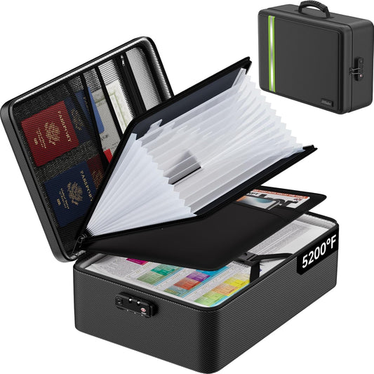 5200℉ Fireproof Document Bag, Insulated Document Box with Lock, Important Document Organizer with Waterproof Zipper, Portable Soft Home Travel Office Safe Storage for Legal/Letter/A4 Files,Black