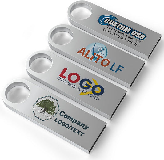 ABLAZE Custom Flash Drive 8GB 10 Pack, Personalized USB with Your Logo Metal Thumb Drives USB 2.0 Memory Stick Pendrive (Sliver)