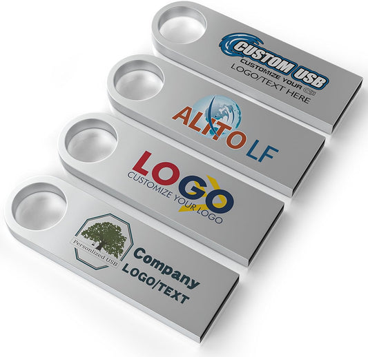ABLAZE Custom Flash Drive 256MB 10 Pack, Personalized USB with Your Logo Metal Thumb Drives USB 2.0 Memory Stick Pendrive (Sliver)