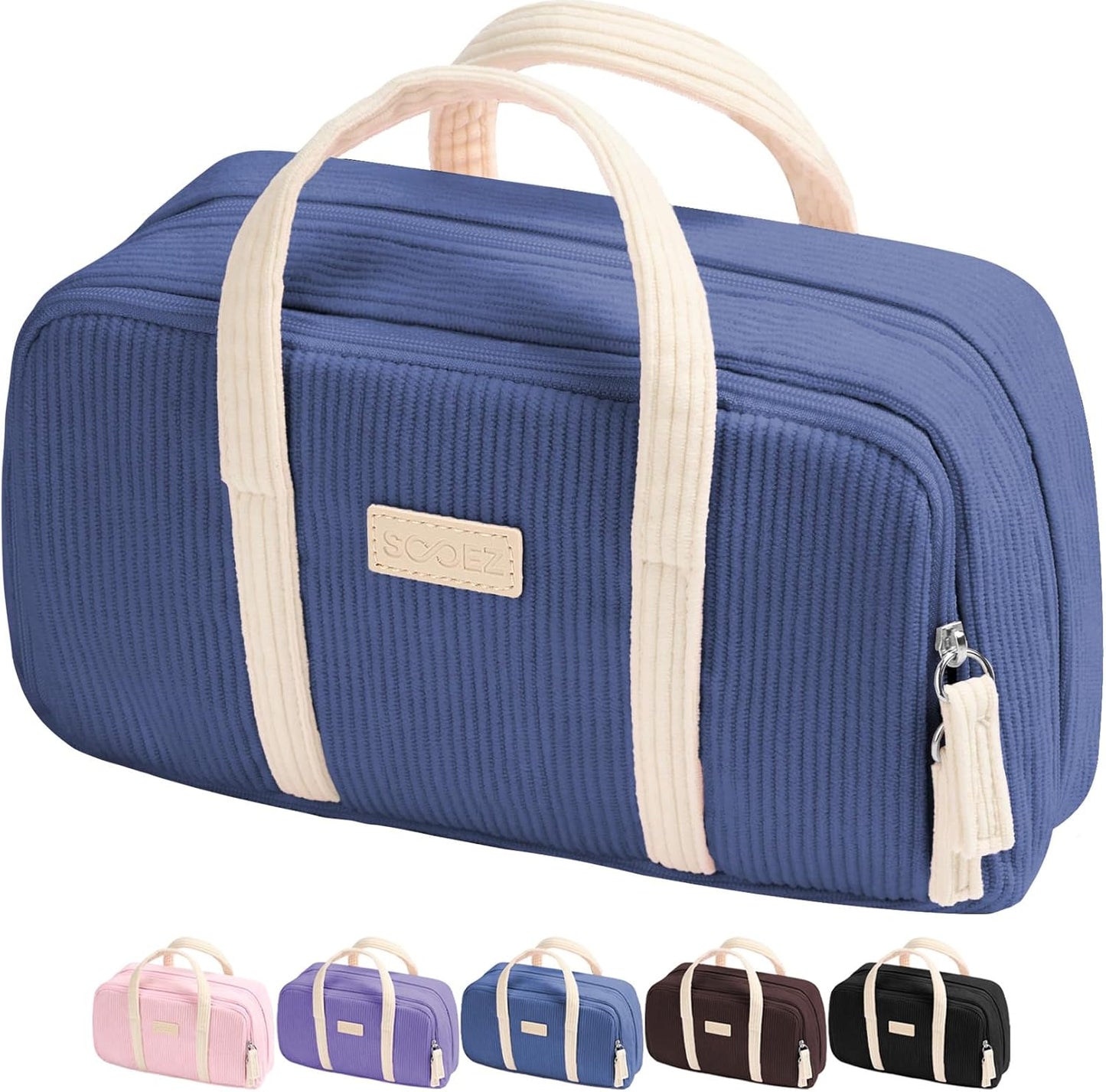 Sooez Large Pencil Case Pouch, Extra Big Pencil Bag with 5 Compartments, Pen Case Wide Opening, Soft Corduroy Pen Bag Organizer with Zipper, Cute Aesthetic School Supplies for Teen Girls, Blue