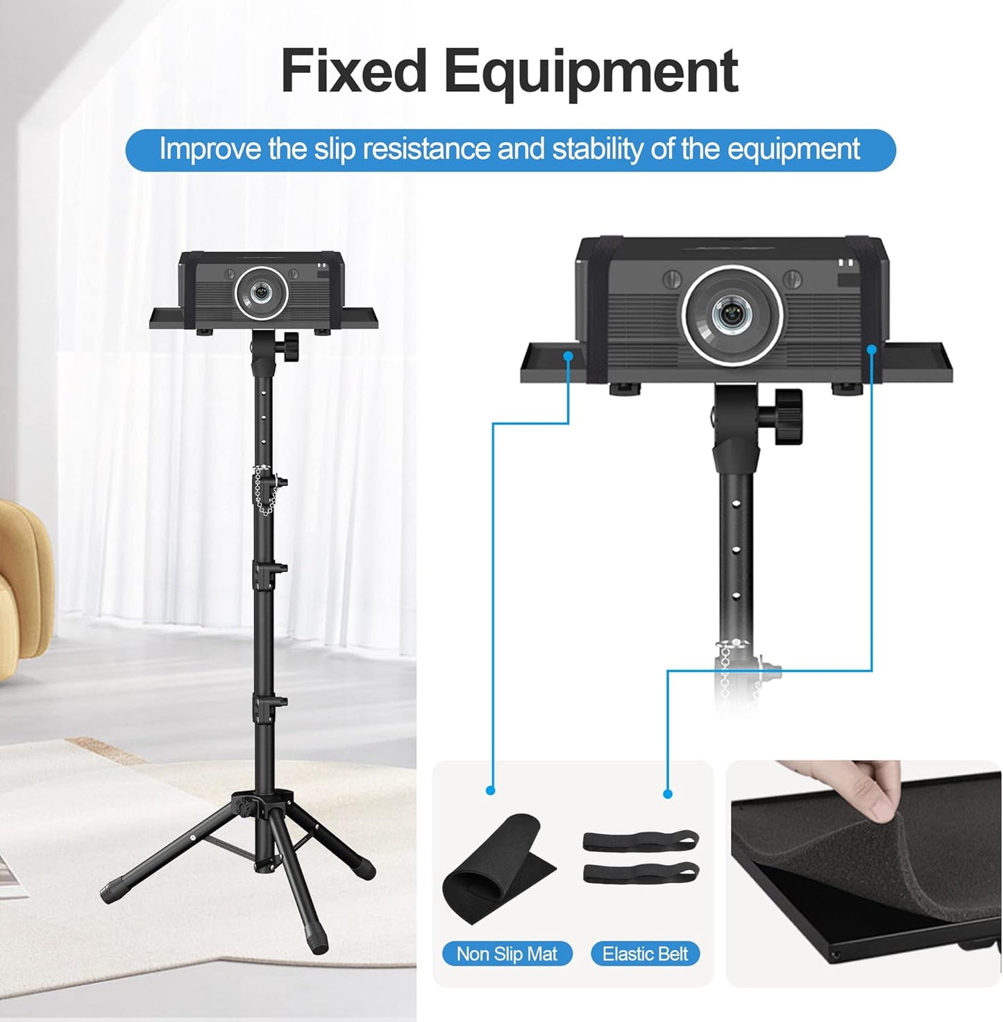 Projector Stand - Adjustable Height 22 to 63 Inches, Tripod for Laptop & Projector, Outdoor Movies