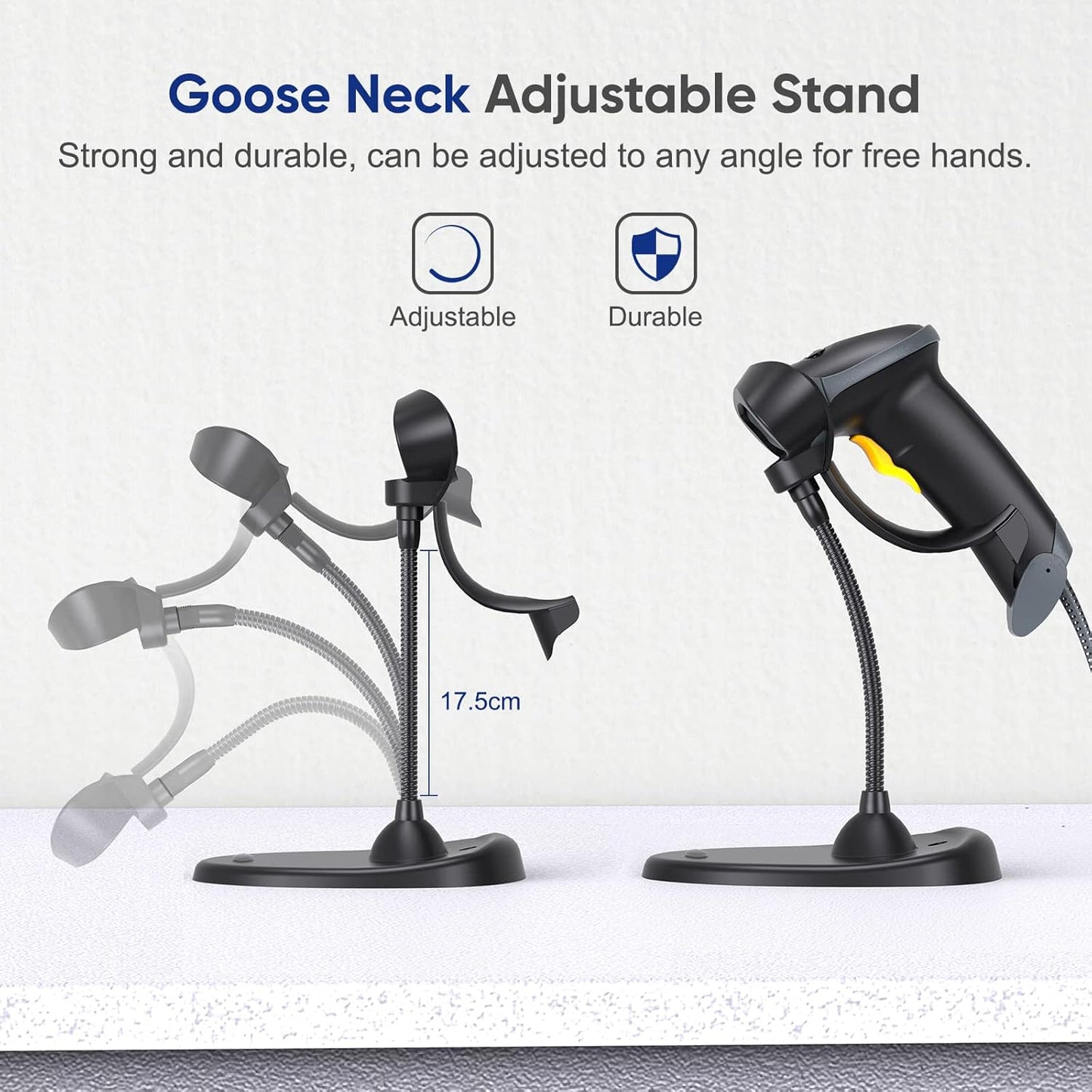 Eyoyo Handheld 2D Barcode Scanner with Gooseneck Stand, Automatic USB Wired QR Code Scanner Bar Code Reader Support Screen Scanning for PC POS System Library Store Supermarket Check-Out, Inventory