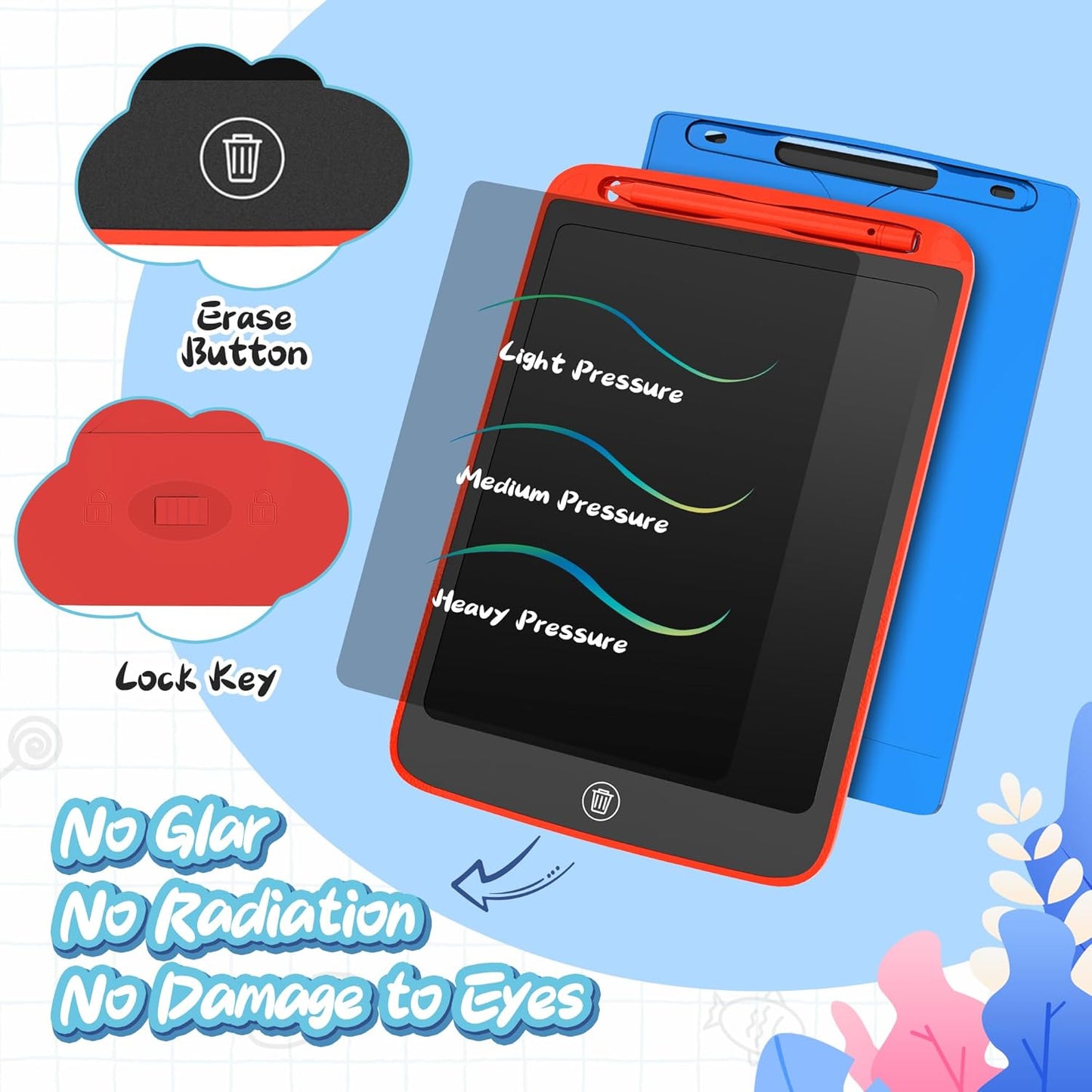 SOOOO LCD Writing Tablet for Kids 10 inch 2 Packs, Doodle Board, Drawing Tablet for Toddler Girls/Boys Toys Learning Drawing Toy for 3 4 5 6 7 Years Old Kids, Dark Blue and Red