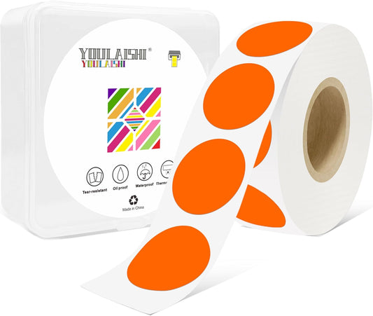 1 Inch Circle Dot Stickers 1000 PCS Color Coding Thermal Labels Dots Writable Printable Small Round Stickers for Office, Classroom, Inventory, Garage, Organizing Storage, DIY, Orange