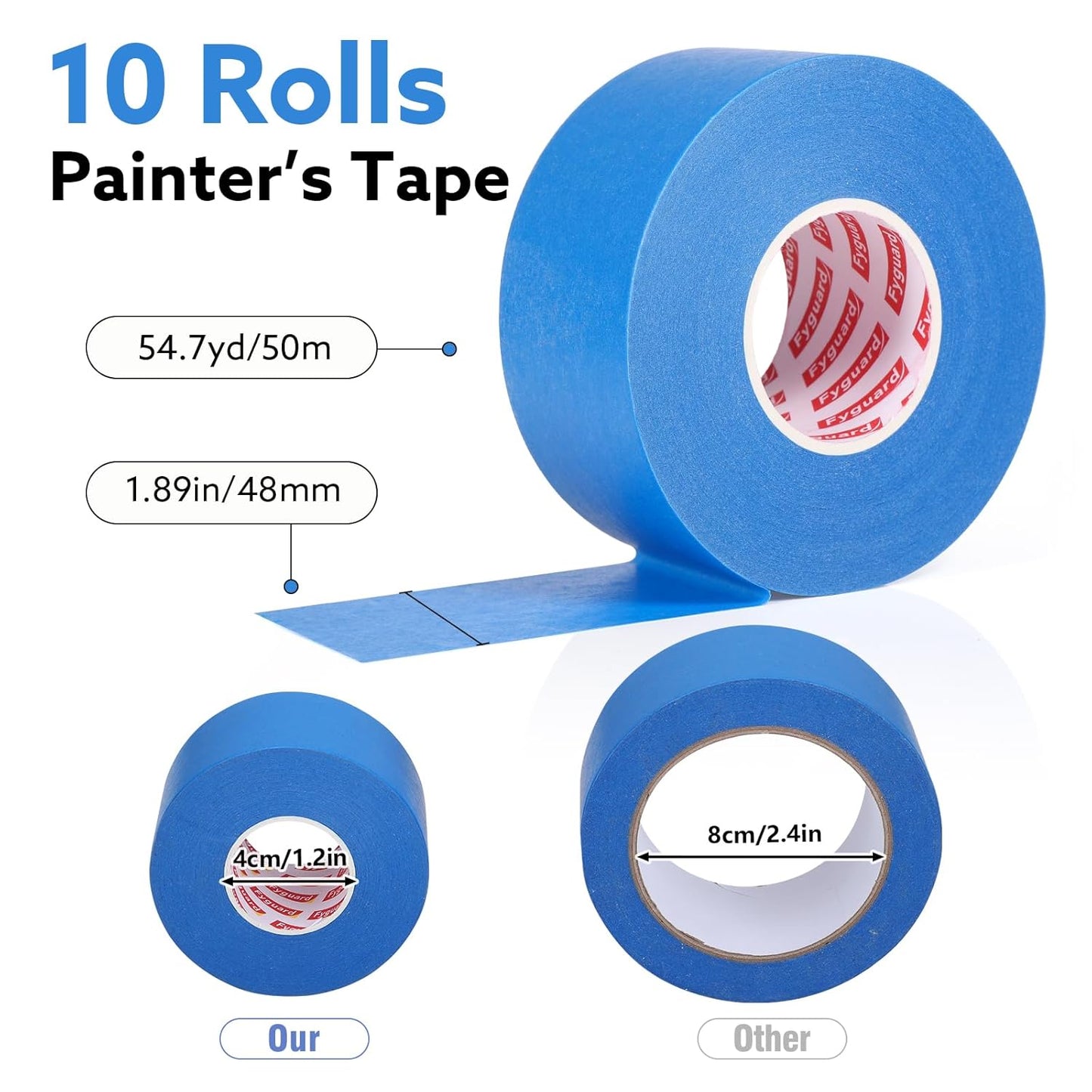 10 Rolls Painters Tape Blue Painters Tape 2 Inch Wide, General Purpose Masking Tape Bulk, 1.89 in x 55 Yd Blue Tape for Wall Painting Home Improvement DIY Crafts, Total 550 Yards