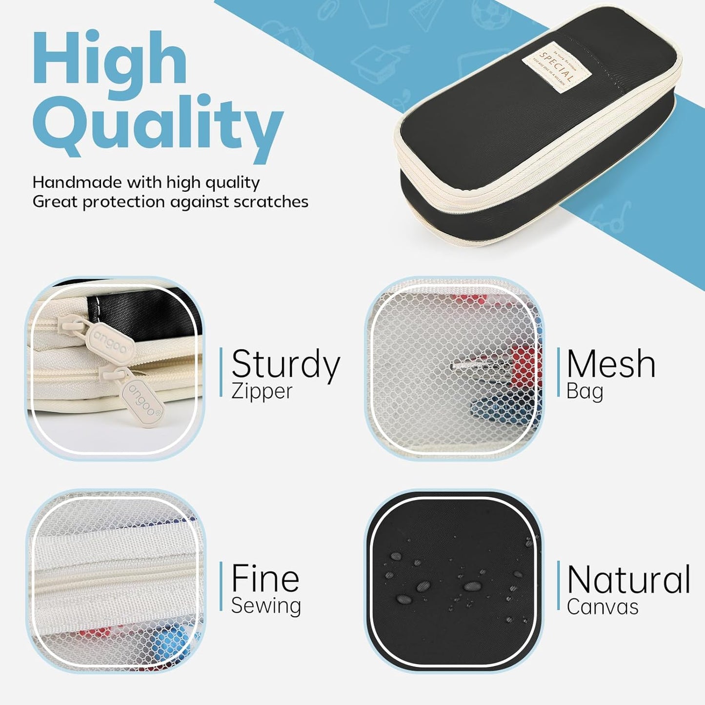 Pencil Case, Large Capacity Aesthetic Pencil Cases with Durable Zipper, Big Stationery Pencil Pouch for Women & Men, Adults Portable Storage Organizer Bag for College, office, Travel (Black)