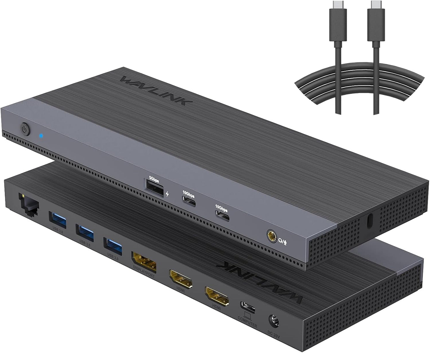 WAVLINK USB C Docking Station Dual Monitor Triple Display USB Type C to Dual HDMI Dock, 2 HDMI, DisplayPort, 100W PD3.0 for Laptop, Ethernet, 4 USB 3.0, 2 USB C, Audio