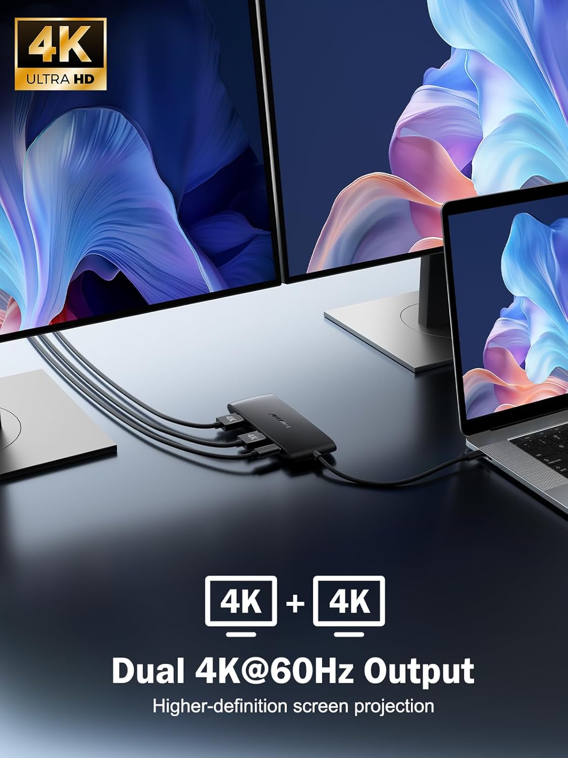 Lemorele Docking Station Dual Monitor 4K 60Hz, 7 in 1 USB C Dongle Multiport Hub Adapter w/2 HDMI + 1 USB 3.0+ 3 USB 2.0+ 1 PD 100W, for MacBook/Dell/HP/Lenovo ThinkPad Type-C Laptop