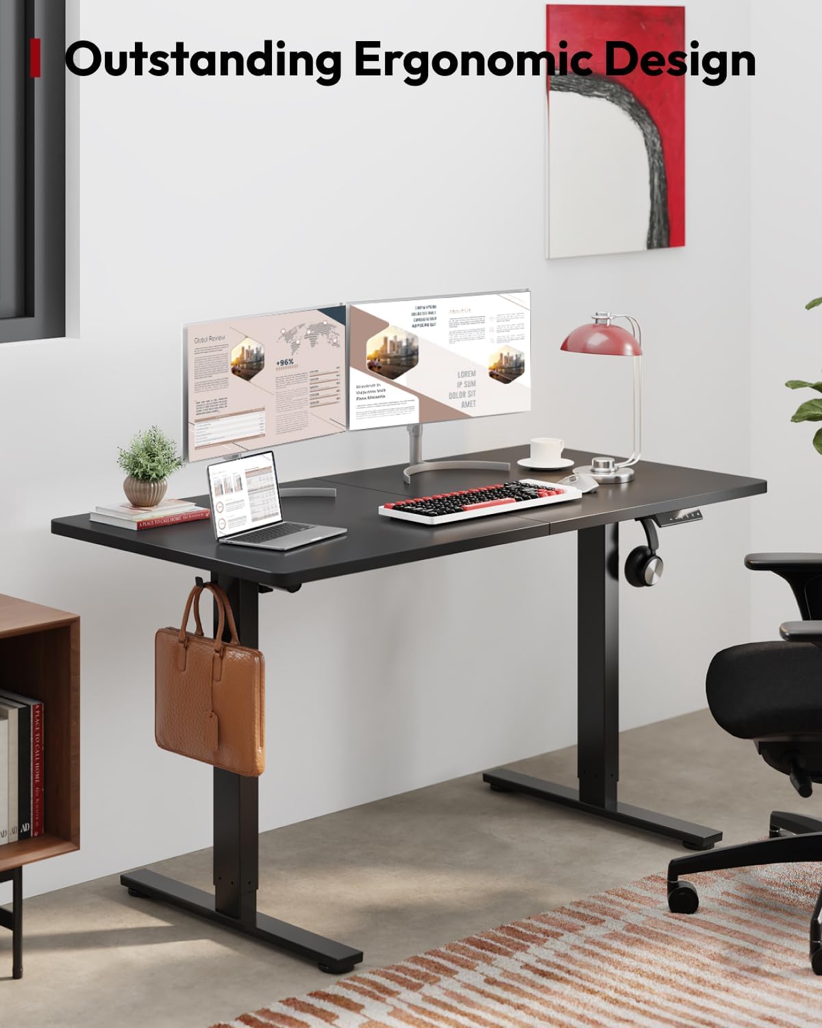 SANODESK Standing Desk Height Adjustable Electric Stand up Desk 55x24 Inches Sit Stand Home Office with Splice Board, Black Frame/Black Top