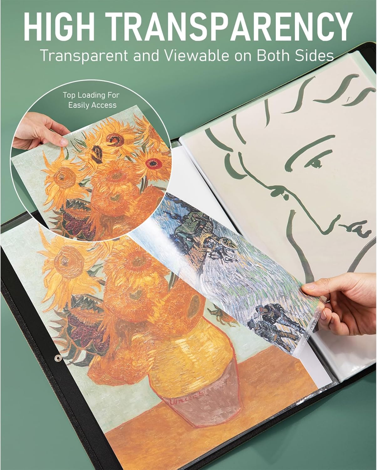 Nicpro 18x24 Large Art Portfolio Folder, 30 Pockets Display 60 Pages Artist Portfolio Folder with Clear Plastic Sleeves, Presentation Storage Book for Artists Artwork Drawing Painting Black