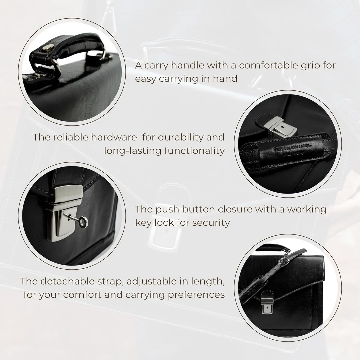 Time Resistance Leather Briefcase for Men - Business Laptop Bag - Italian Handmade Leather Bag - Attache - Gift Box Included