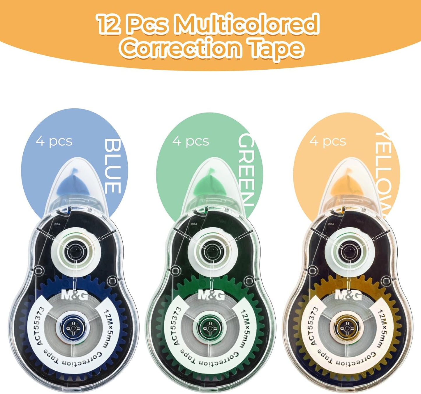 M&G 39.3 Feet Correction Tape, 12 Pack Correction Tape, Easy to Use Applicator for Instant Corrections, Study Supplies and Office Products, Total 472FT/144M