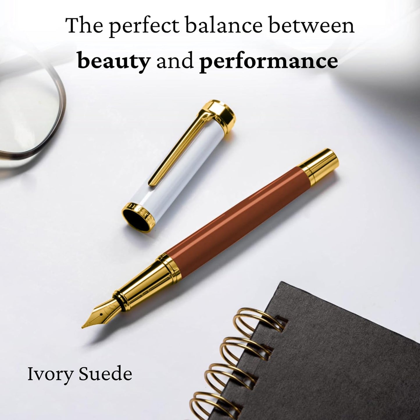 Luxury Fountain Pen Set- Fountain Pens for Writing - Smooth Fine Nib - Includes Refillable Ink Converter, 3 Ink Cartridges [Black & Blue], Gift Box - Elegant Calligraphy