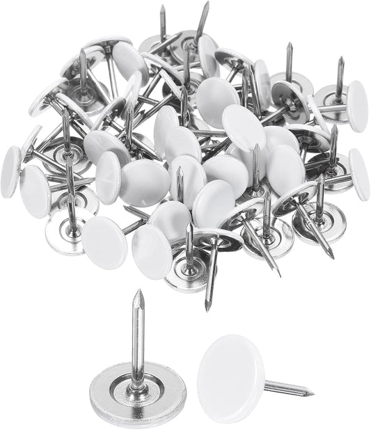uxcell 150Pcs Upholstery Tacks, 11mmx15mm Flat Head Thumb Tack Decorative Furniture Nails Push Pins for Furniture Sofa Headboards, White