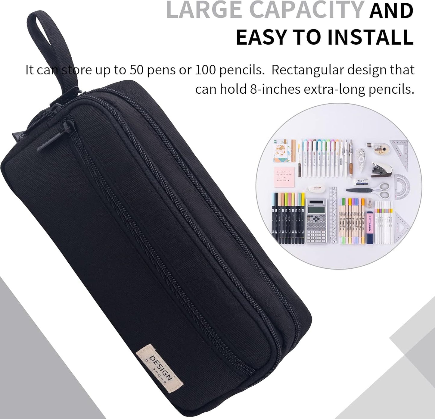 HVOMO Large Pencil Case High Capacity Holder Box Storage bag Desk Organizer Marker Pouch Pen For Middle School Office College Adult Girl and Boy(Black)