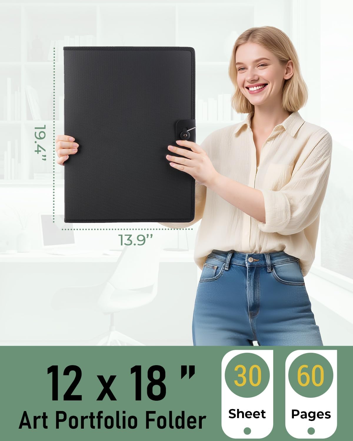 Nicpro 12x18" Art Portfolio Folder, 30 Pockets Display 60 Pages Art Painting Portfolio Binder with Clear Plastic Sleeves, Presentation Storage Book for Kids & Artists Artwork Drawing - (Black)