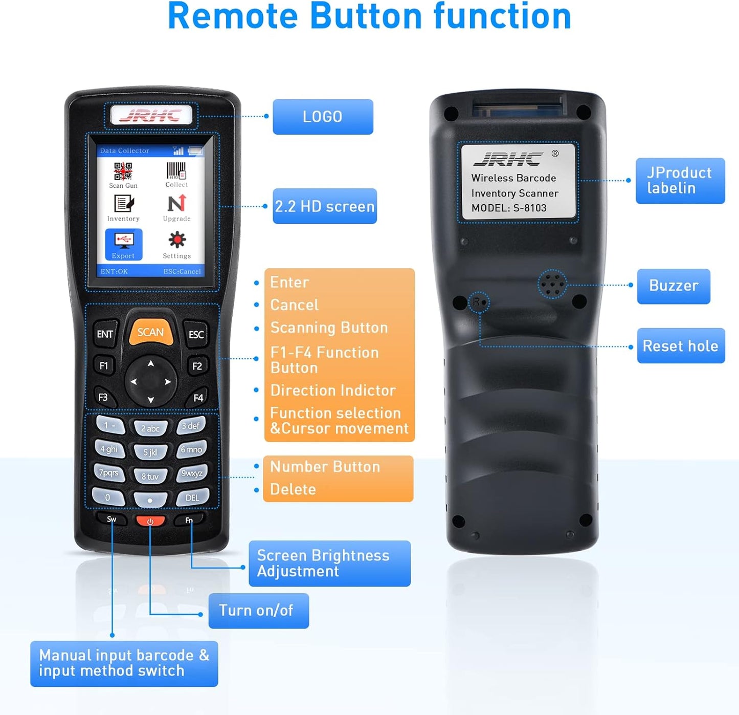 Inventory Barcode Scanner, Wireless Barcode Scanner 1D 2D & PDF417 Data Collector Portable Data Terminal Inventory Device with 2.4G Wireless & USB Wired Connection Bar Code Scanners