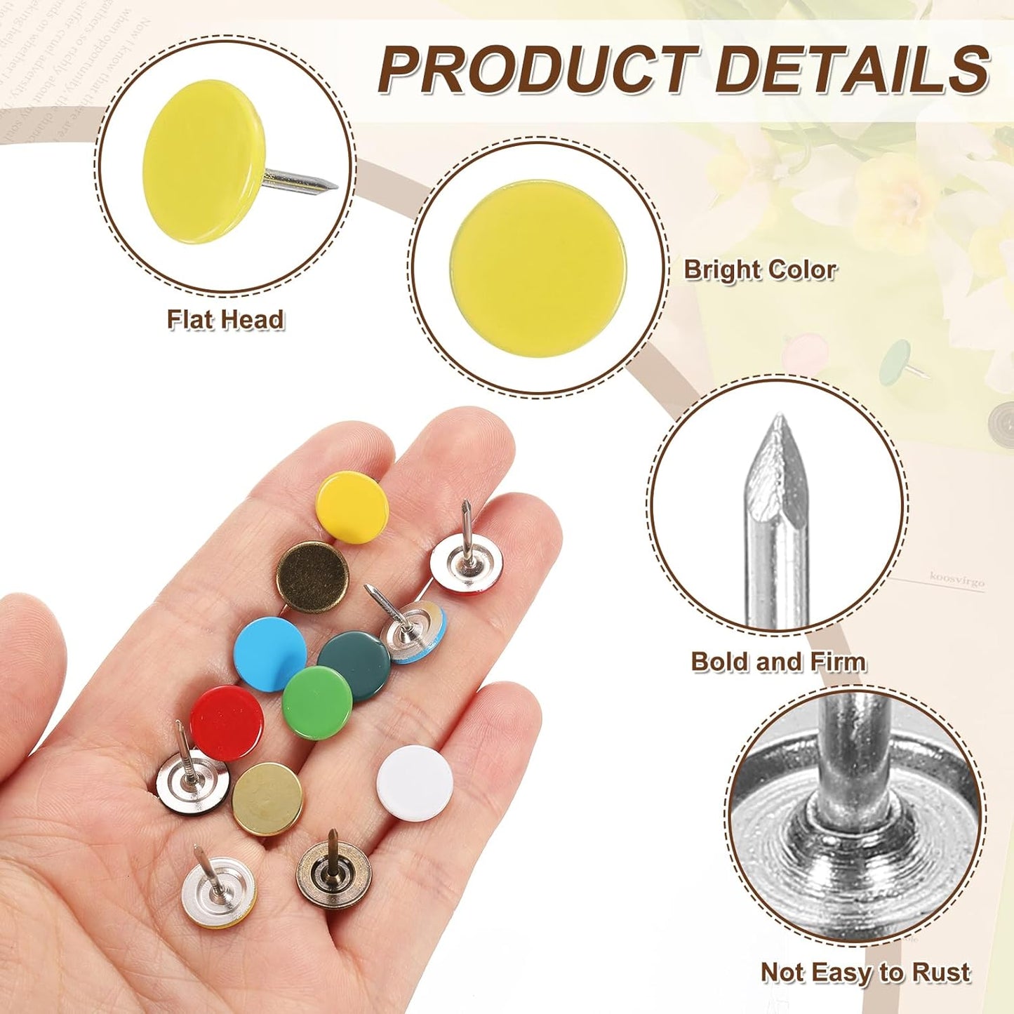 uxcell 120Pcs Push Pins, 11mmx13mm Round Flat Head Decorative Thumb Tacks Upholstery Tacks for Cork Board Office Wall Hangings, Yellow