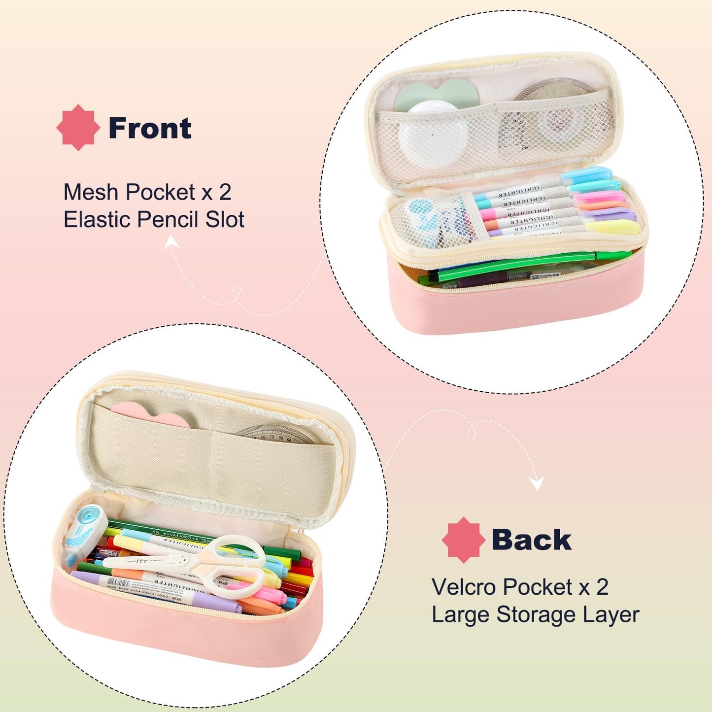 Pencil Case for Girls Kids Teens Adults Big Pencil Bag with Zipper Big Pen Pouch Large Stationery Pen Case Organizer for School Pink