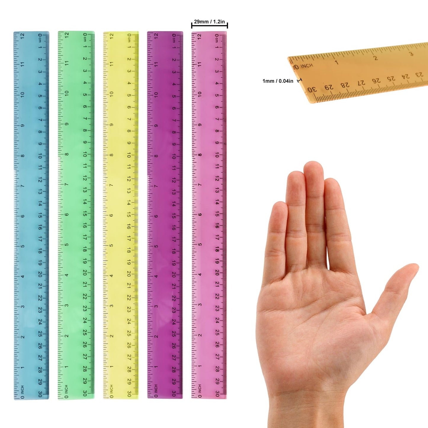 180 Pack 12-Inch Plastic Rulers Bulk, Plastic Ruler, Colored Transparent Ruler with Dual-Scale Measurement, Easy to Store, for Home, or Office and, Practical Use by KUKLIPJIM