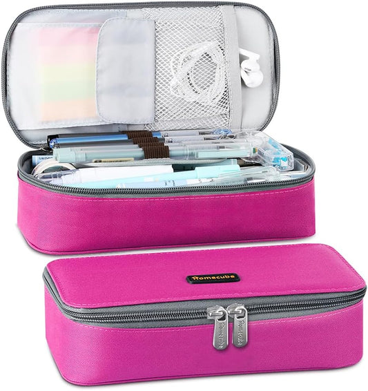 Homecube Large Capacity Pencil Case Oxford Cloth Bag Storage Pouch Marker Pen Pencil Cute Stationery Organizer Bag Holder with Zipper for Middle High School & Office Boy Girl Teen - Rose Red