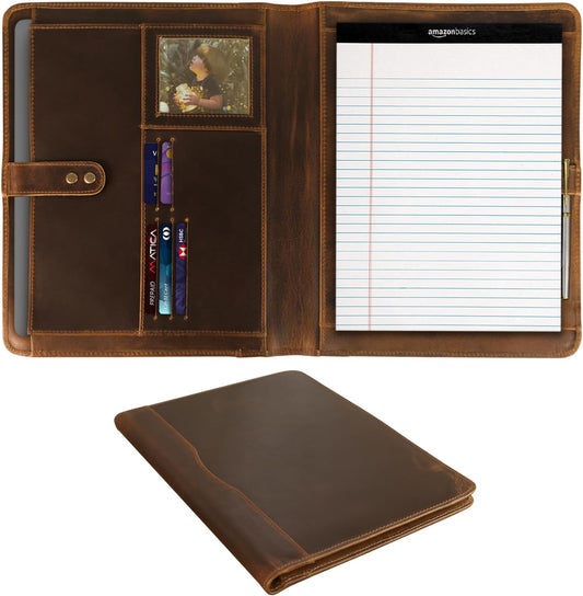 Leather Portfolio Organizer Folio Padfolio Binder Folder for Men Women Business Notebook Cover Resume Legal Pad Holder - ELIZO, 10 x 13
