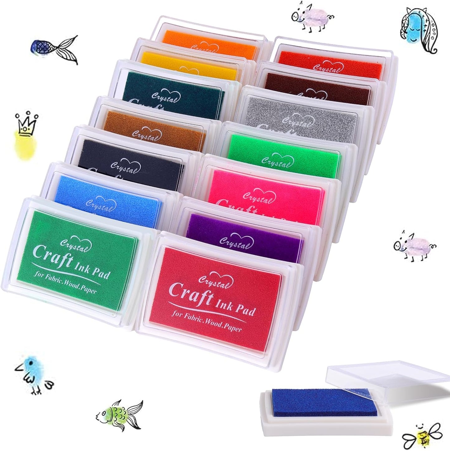 15Pcs Colors Ink Pads for Stamping Washable Fingerprint Ink Pad for Crafting Card DIY Making Scrapbooks Wood Fabric