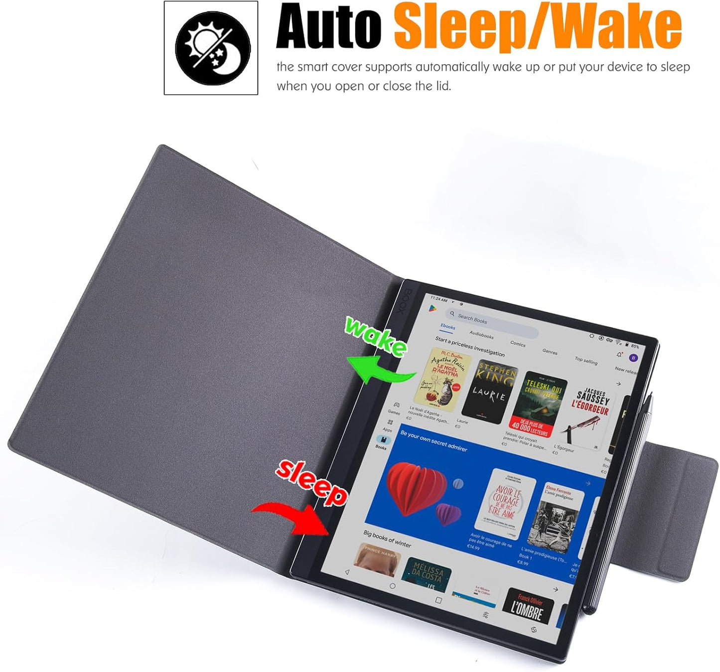BOZHUORUI Case for 10.3" Boox Tab Ultra C Pro ePaper Tablet | with Sleep/Wake | Magnetic Adsorption | Pen Clasp Design | Thin & Light | PU Leather Smart Cover (Denim Black)