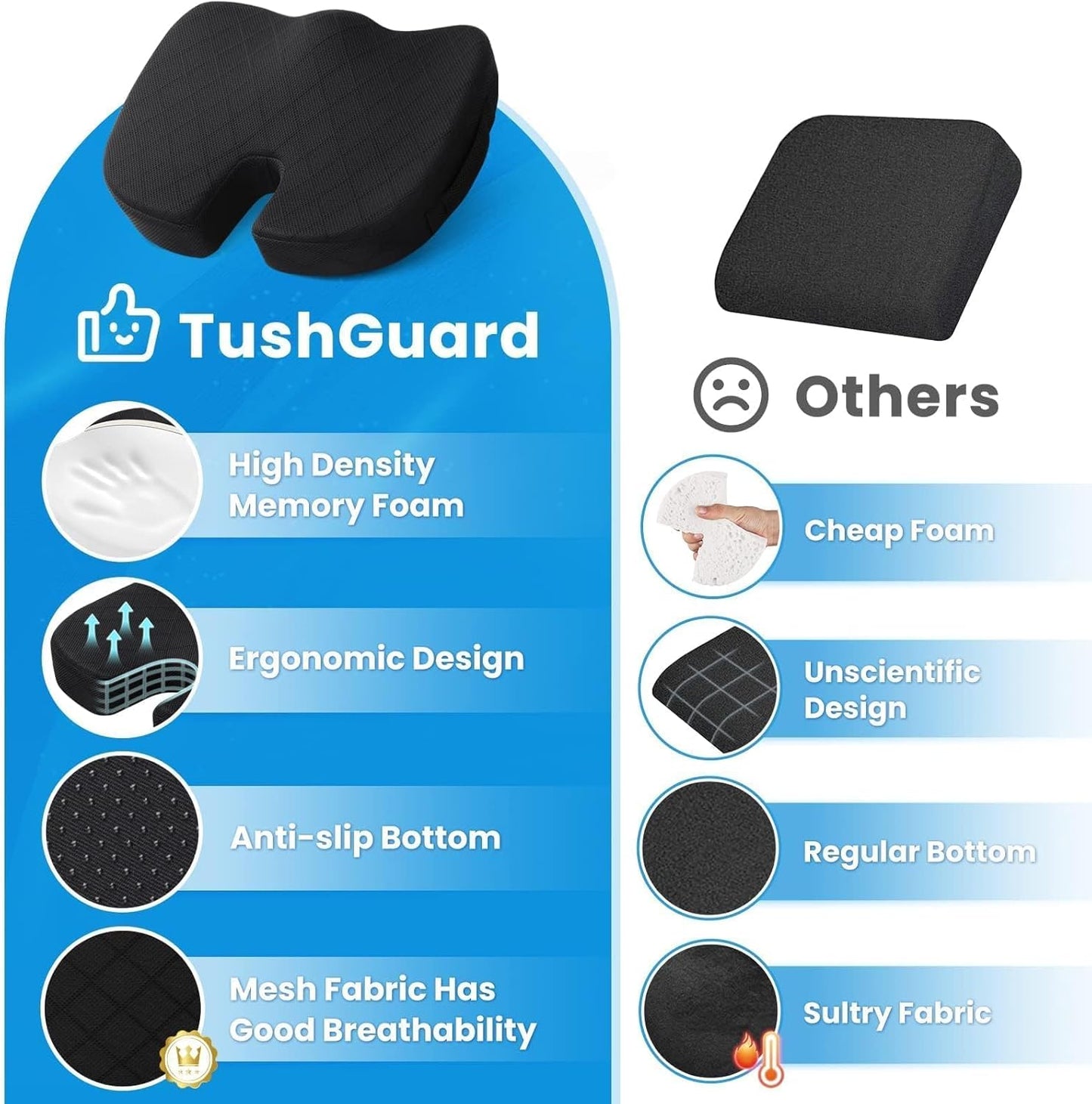 TushGuard Office Chair Cushions with Handles, Back&Seat Cushion, Sciatica & Back Coccyx Tailbone Discomfort Easing Chair Pad, Memory Foam Lumbar Support Pillow for Gaming, Desk, Wheelchair, Car(Black)