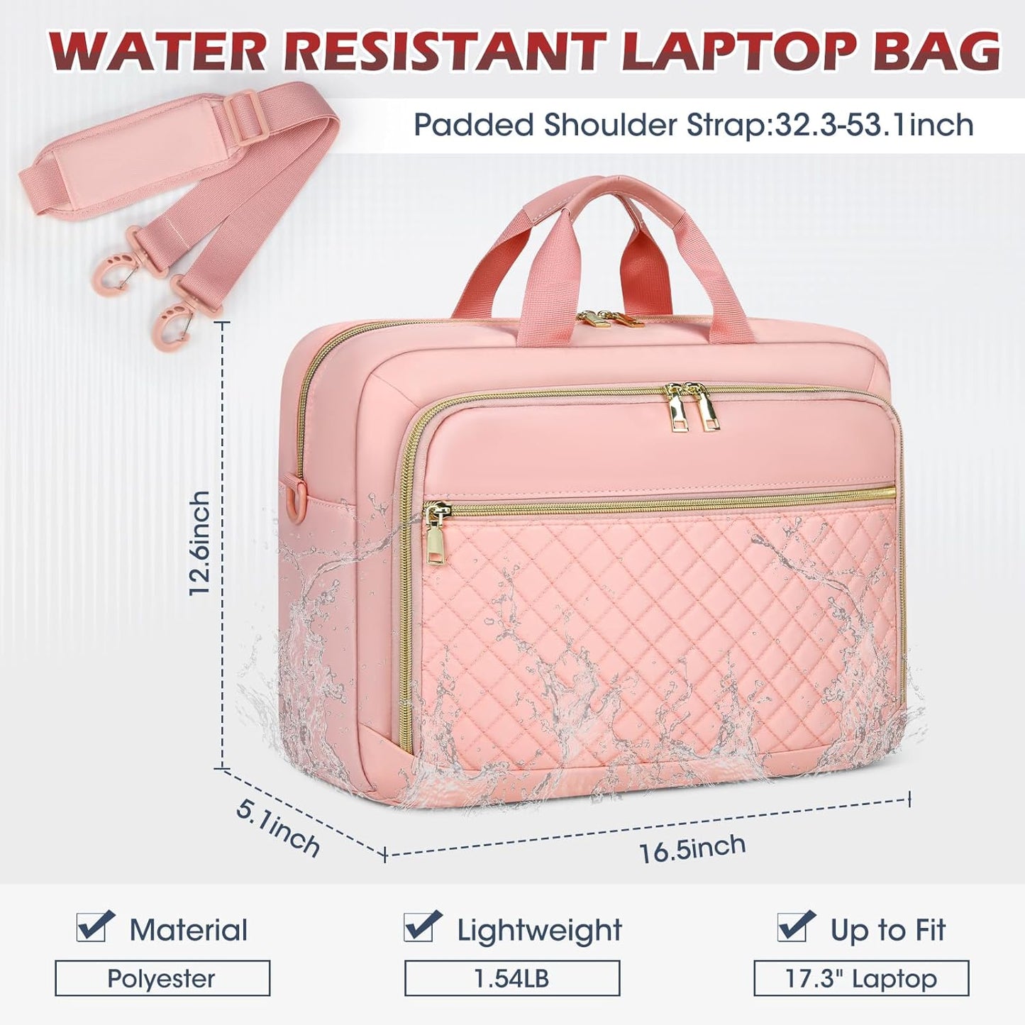 NEWHEY Laptop Bag 17.3 Inch Laptop Briefcase for Women Men Waterproof Shoulder Messenger Bag Large Computer Bag for Business Office Work College, Pink