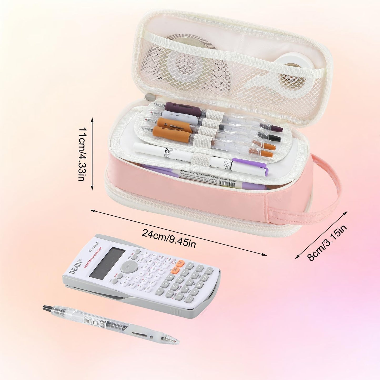 Pencil Case Large Zipper Pencil Pouch for Girls Kids Teens Adults Aesthetic Pencil Bag Stationery Organizer Pen Pencil Case with Handle for School Pink