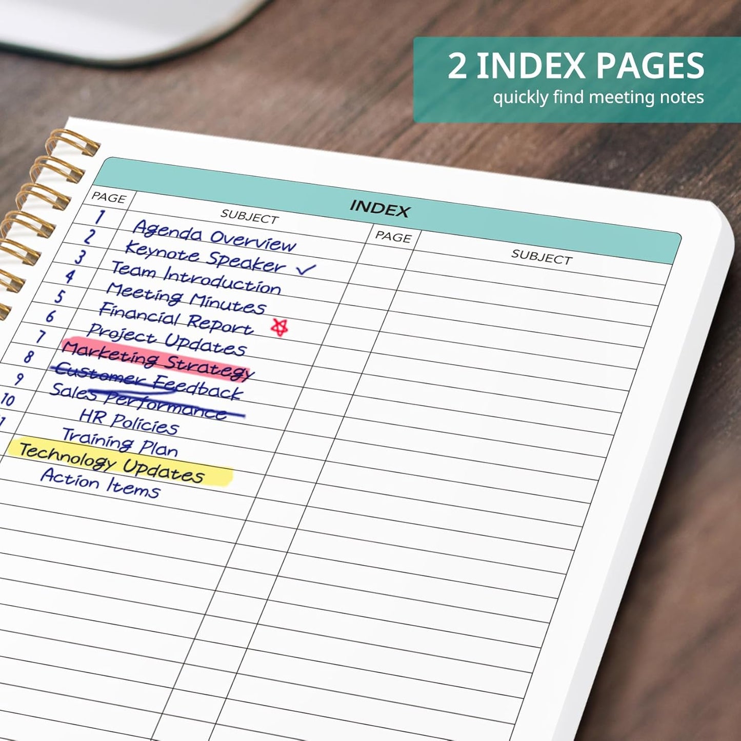 Taja Meeting Notebook for Work Organization - Work notebook with action items, Meeting Minutes Planner Notebook, Perfect Office Supplies for Men & Women - Dark Green