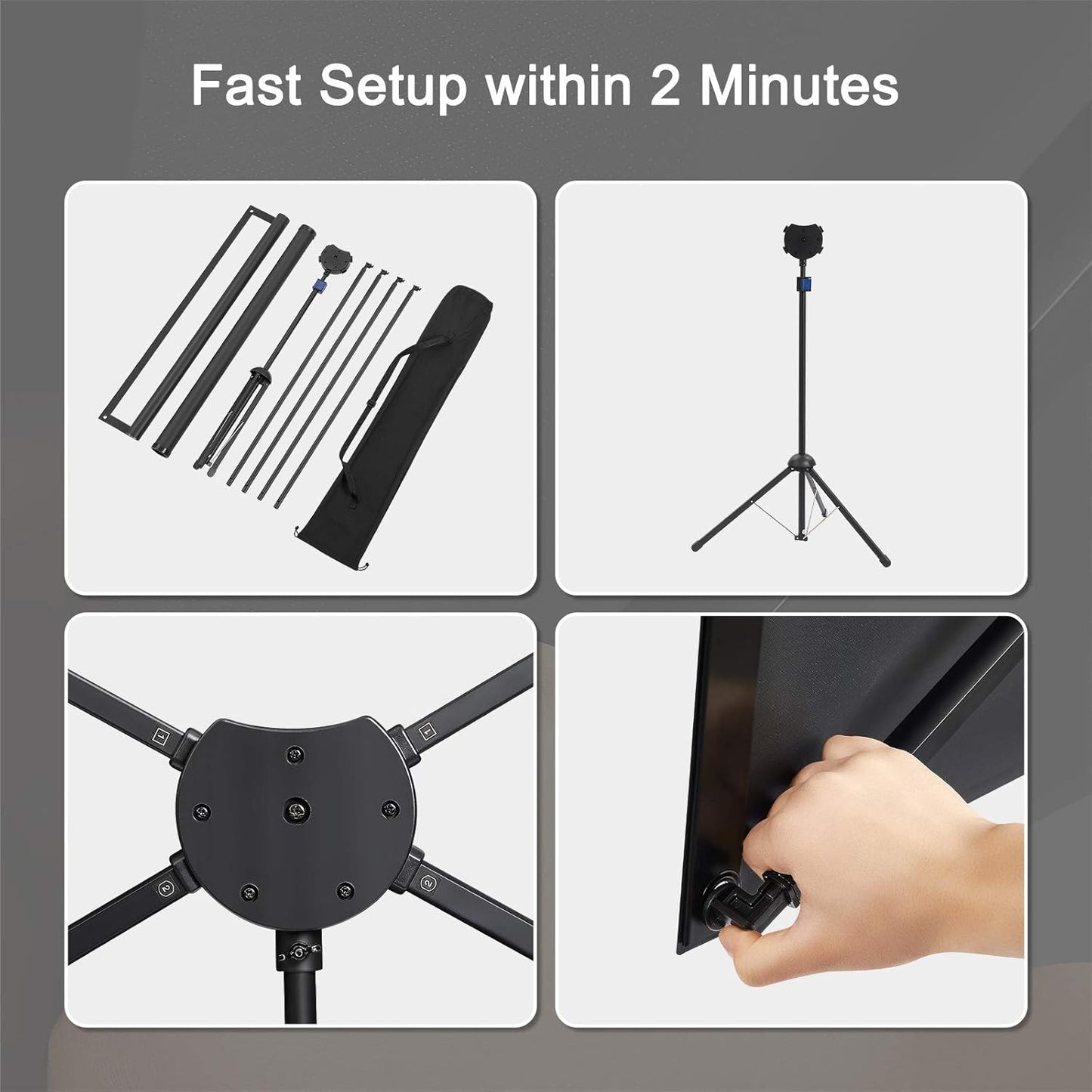Projector Screen with Stand, Portable Projector Screen and Stand, 60 Inch 16:9, Outdoor Projection Screen, Aluminium Frame, Lightweight and Compact, Easy Setup, Idea for Home Cinema, Backyard Party.