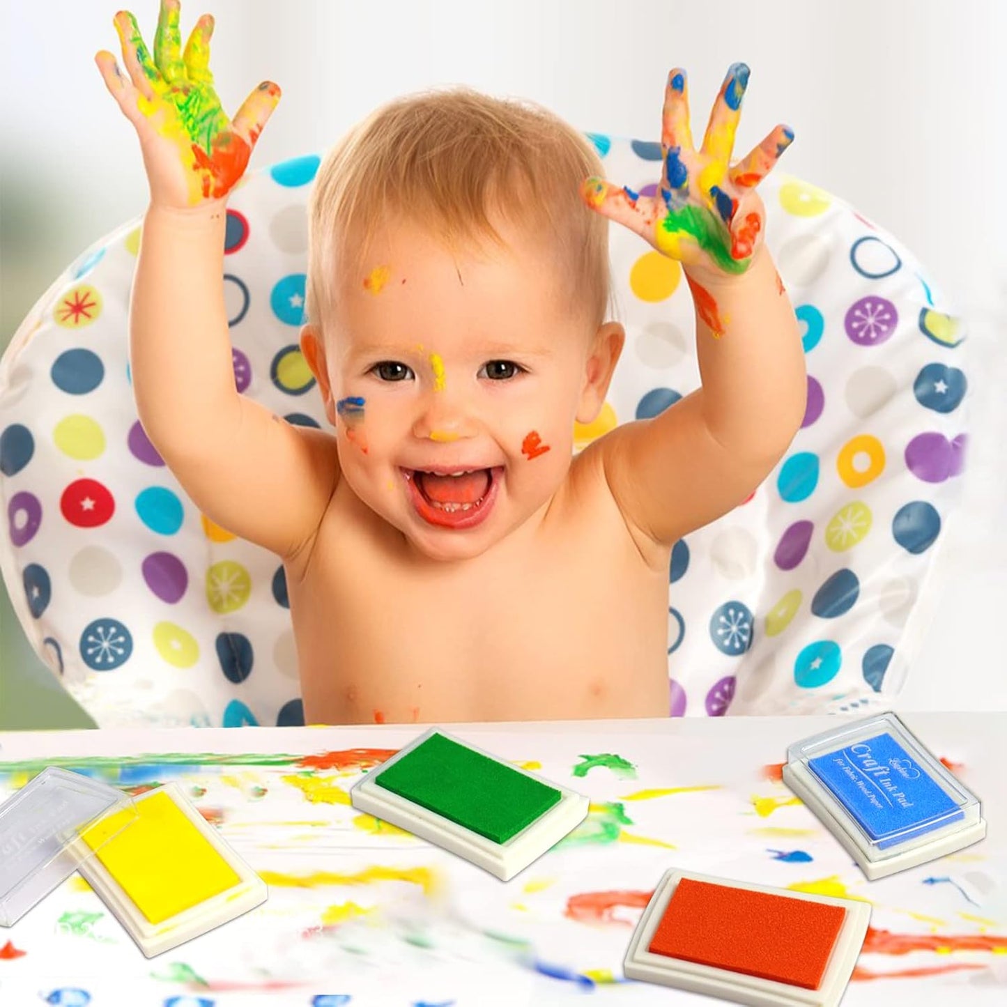 Craft Ink Pad for Rubber Stamps, Paper, Wooden, Fabric, Scrapbooking, Non-Toxic Finger Ink Pads for Kids (Light Blue)