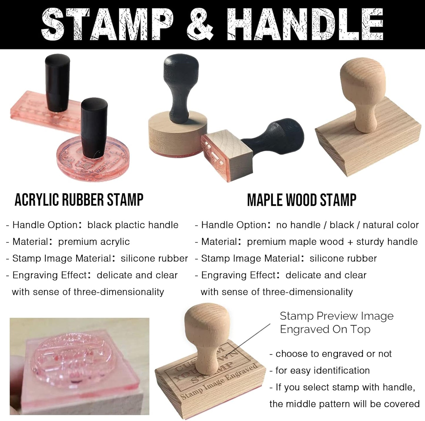 Custom Stamp with Logo Text - Personalized Rubber Stamp with Handle - Address Stamps for Business or Crafting - Square 3"