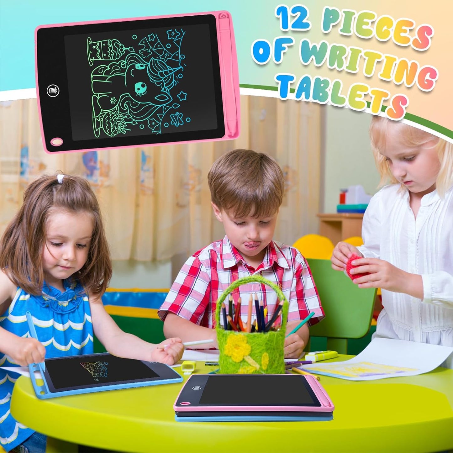 12 Pack LCD Writing Tablet for Kids 6.5 inch, Colorful Drawing Board with One-Click Erase, Lock, and Stylus, No Blue-ray Screen, Drawing Pad Toy for Ages 3-12 Boys and Girls Gifts (Pink, Blue, Black)